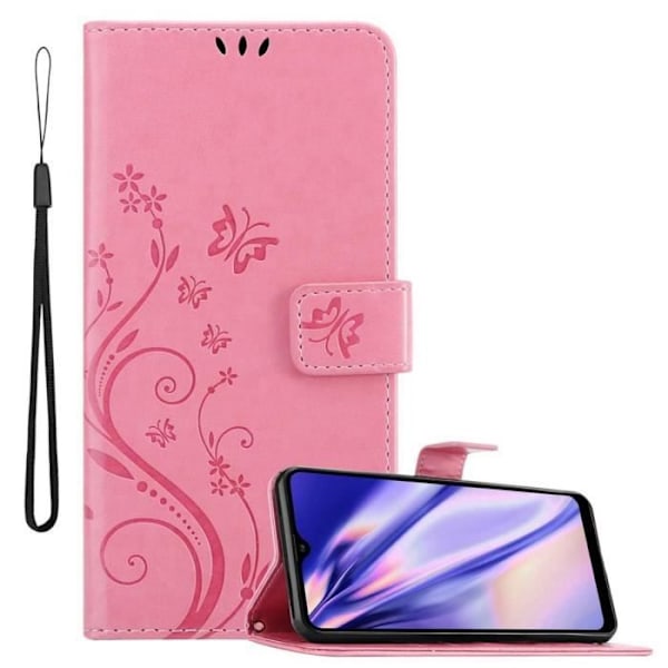Etui för Samsung Galaxy A21 - CADORABO - ROSA FLORAL - Syntetskinn - Ställfunktion - Plats för kort ROSENFLORTLAR