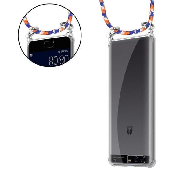 Mobilskal för Huawei P10 PLUS med axelrem i ORANGE BLÅ VIT med justerbar snodd Blå