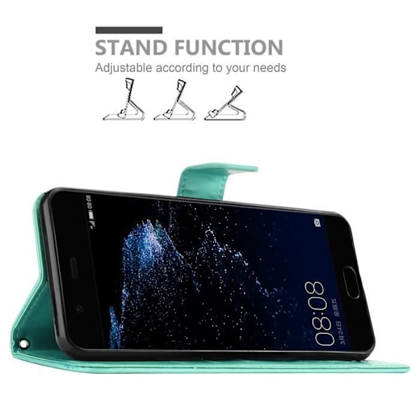 Coque - CADORABO - Huawei P10 PLUS - Similicuir - Turkos blommig - Plånboks skydd Blommig turkos