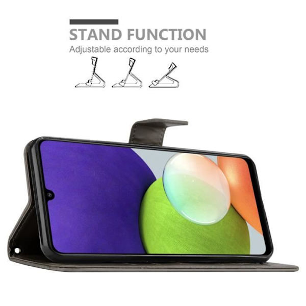 Coque - CADORABO - Galaxy A22 4G / M22 / M32 4G - Similicuir - Grå Blommönster - Ställfunktion Blommig grå