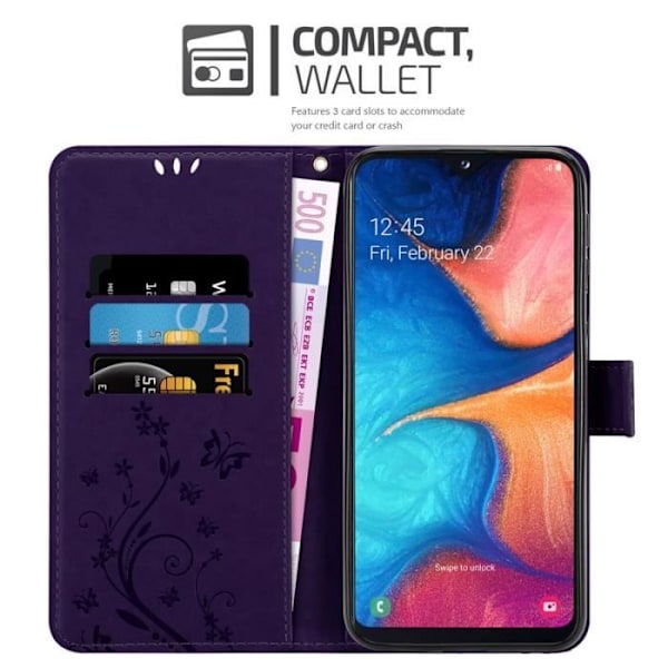Fodral till Samsung Galaxy A20e - CADORABO - Lila - Imiterat läder - Blommönster - Stativfunktion Lila