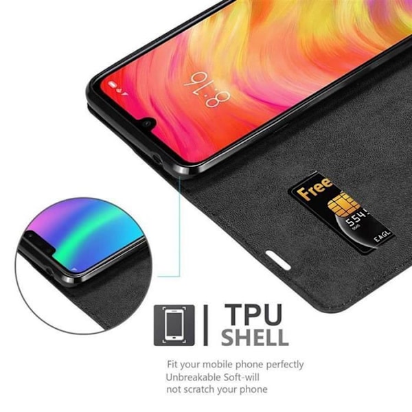 Fodral för Xiaomi RedMi NOTE 7 Skal i SVART NATT Etui Skydd Plånbok Wallet Svart