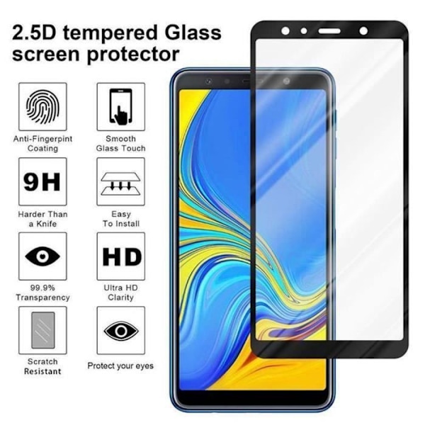 Skärmskyddsfilm - CADORABO - Samsung Galaxy A7 2018 - Härdat glas - Svart - 0,3 mm Svart