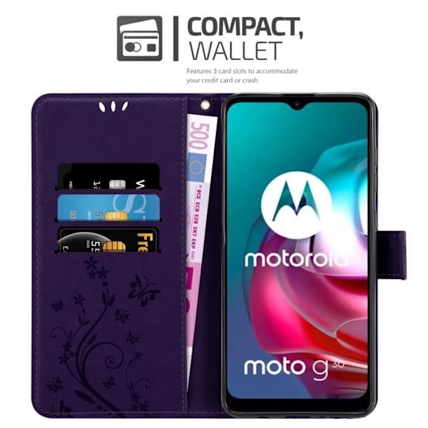 Telefonetui - CADORABO - MOTO G10 / G30 - Syntetiskt läder - Blommigt - Magnetstängning Mörklila blommig