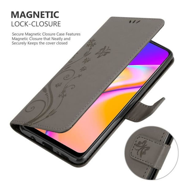 Coque för Oppo A94 5G - CADORABO - Grå Blommig - Syntetläder - Ställfunktion - Kortfack Blommig grå