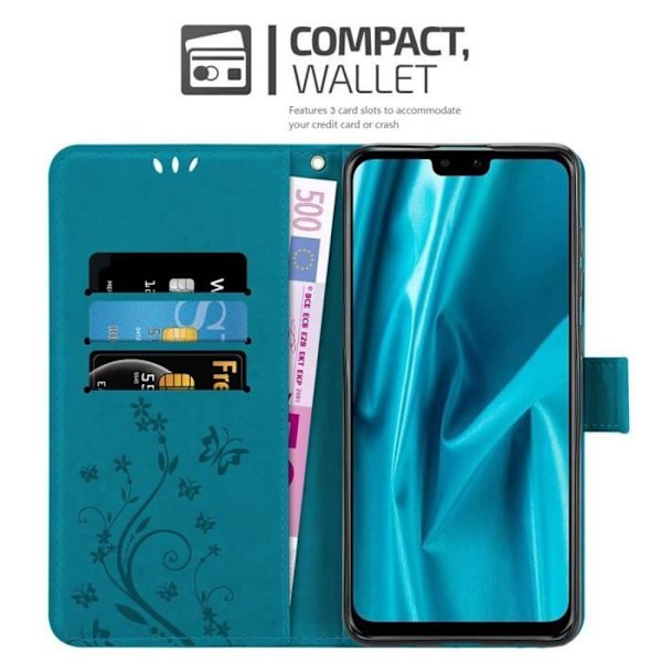 Etui för Huawei Y9 2019 - CADORABO - BLÅ FLORAL - Syntetläder - Ställfunktion - Platser för kort BLOMMA BLÅ