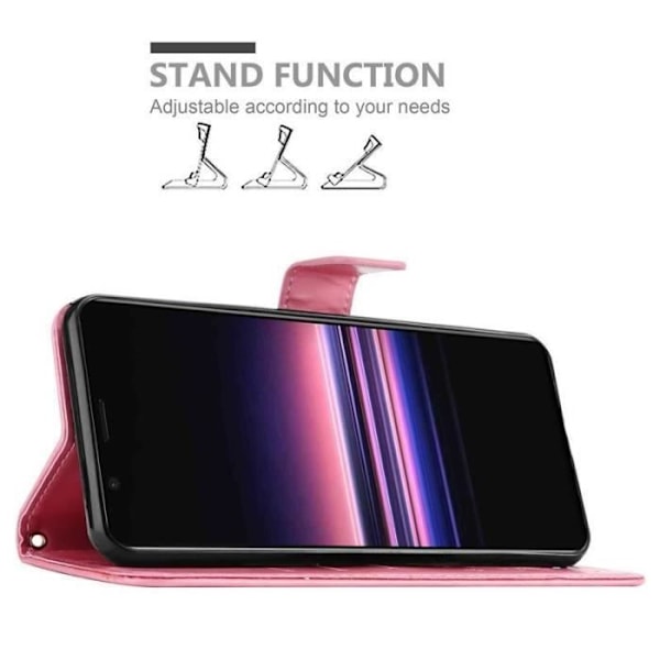Fodral - CADORABO - Sony Xperia 5 - Blommigt konstläder - Magnetisk stängning - Integrerat stöd Rosa