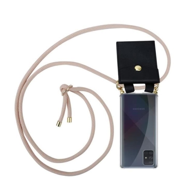 Cadorabo Halsbandsfodral för Samsung Galaxy A51 i PEARL ROSE GOLD - Genomskinligt silikonskydd med gyllene ringar,