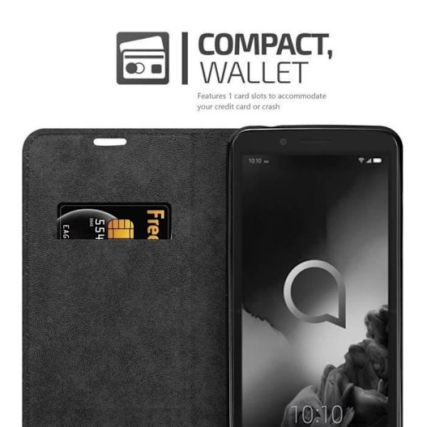 Étui - CADORABO - Alcatel 1C 2019 - Syntetiskt läder Svart - Magnetisk stängning - Ställfunktions Svart