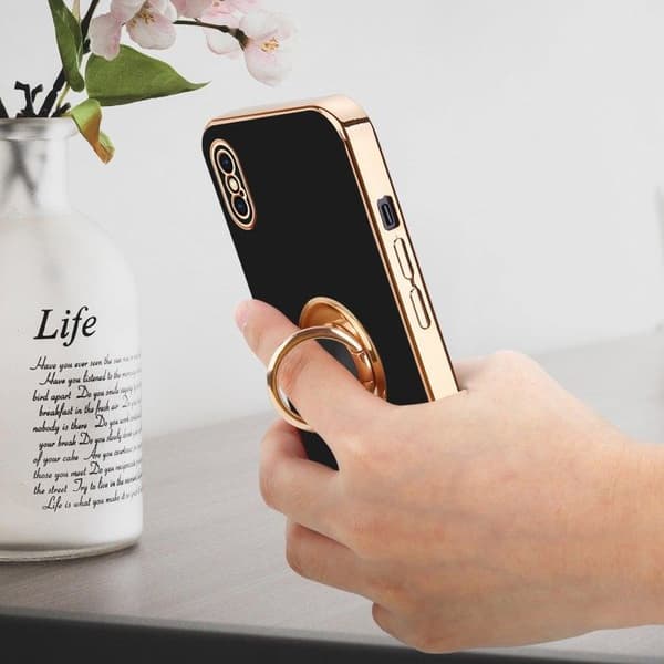 iPhone XS MAX Glansig Svart - Guld med kameraskydd Svart