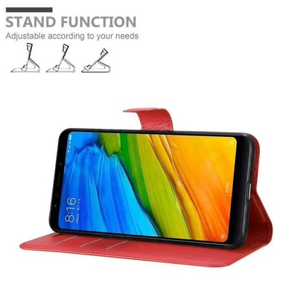 Fodral - CADORABO - Xiaomi RedMi NOTE 5 - Läderimitation - Röd - Stativfunktion Röd