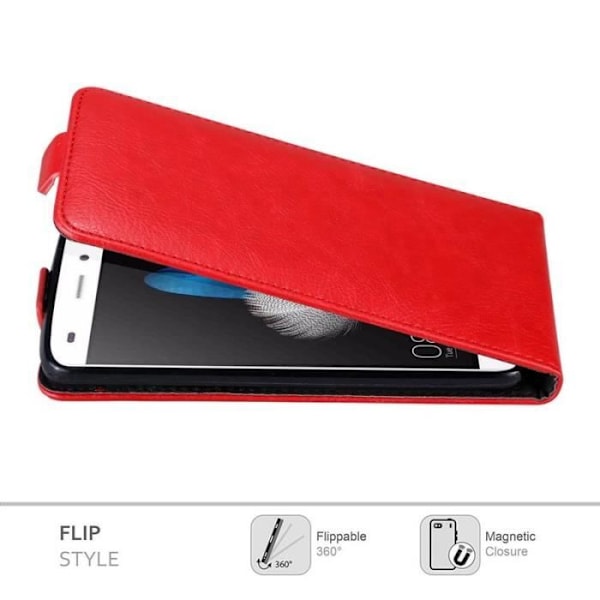 Flipfodral - CADORABO - Huawei P8 LITE - Röd konstläder - Magnetisk stängning - Fullständigt skydd Röd