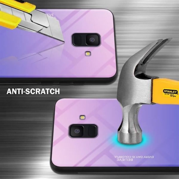 Coque - CADORABO - Samsung Galaxy A6 2018 - Bicolor - Silikon och Härdat Glas - Halkfri ROSA, BLÅ