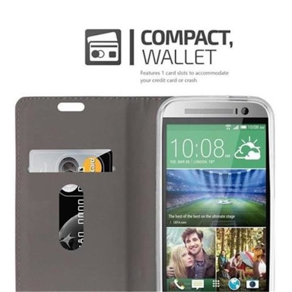 Cadorabo-fodral för HTC ONE M8 (2. Gen) LJUSGRÅ BRUNT TYG-IMATISKT LÄDER Magnetiskt fodralhölje stöder kortplats för stativ
