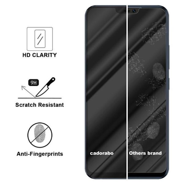 Skyddsfilm - CADORABO - Vivo V9 - Härdat glas - Fullständigt skydd - Reptålig SVART, TRANSP