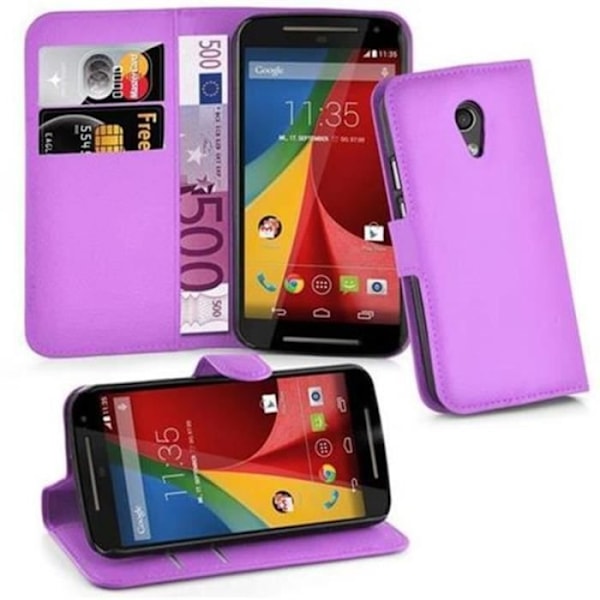 Cadorabo Fodral Motorola MOTO G2 VIOLETS Full Skydd Fodral Skydd Magnetlås Stöder Stand Card Slot