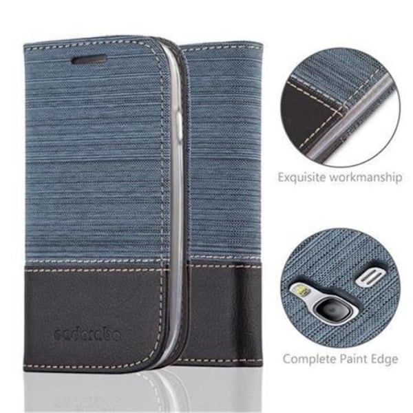 Etui Cadorabo Samsung Galaxy S3 MINI - Mörkblå/Black - Tyg-Simili-läder - Ställ och kortfack Mörkblå, svart