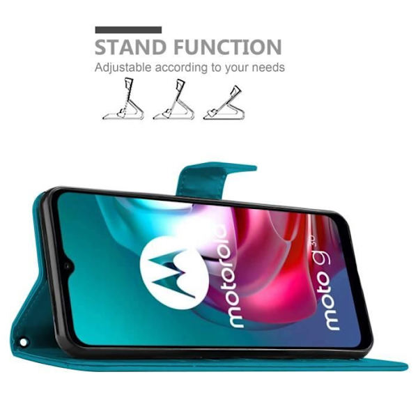 Telefonfodral - CADORABO - MOTO G10 / G30 - Syntetiskt läder - Blå blommönster - Ställfunktion BLOMMA BLÅ