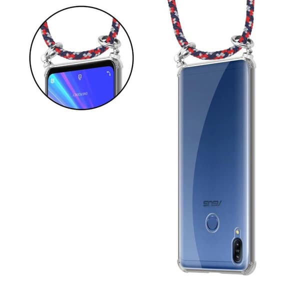 Fodral för Asus ZenFone MAX M2 med axelrem i RÖD BLÅ VIT med justerbar snodd Blå