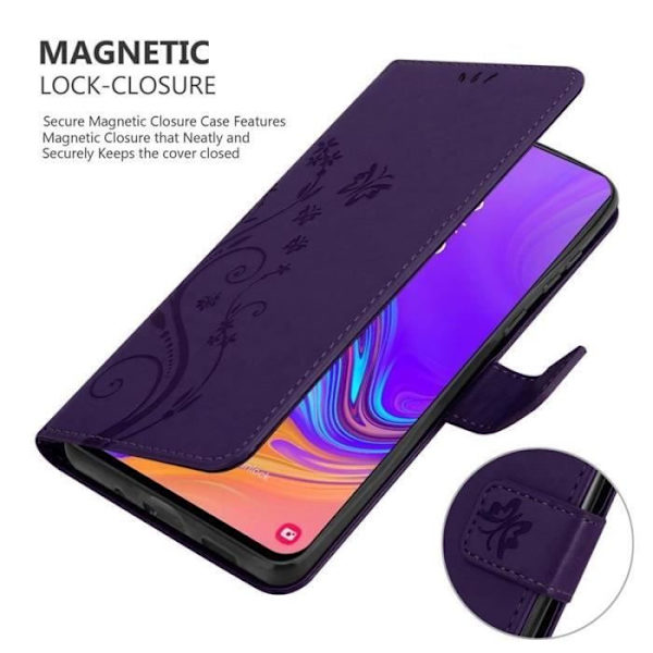 Fodral - CADORABO - Samsung Galaxy A8s - Lila konstläder - Blommönster - Magnetisk stängning Lila