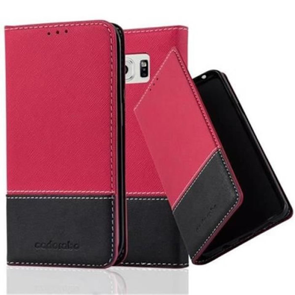 Samsung Galaxy S6 EDGE Fodral i RÖD SVART från Cadorabo (Design COMBI LEATHERETTE-SIMILIDAIM) Fullt skyddsfodral med flik