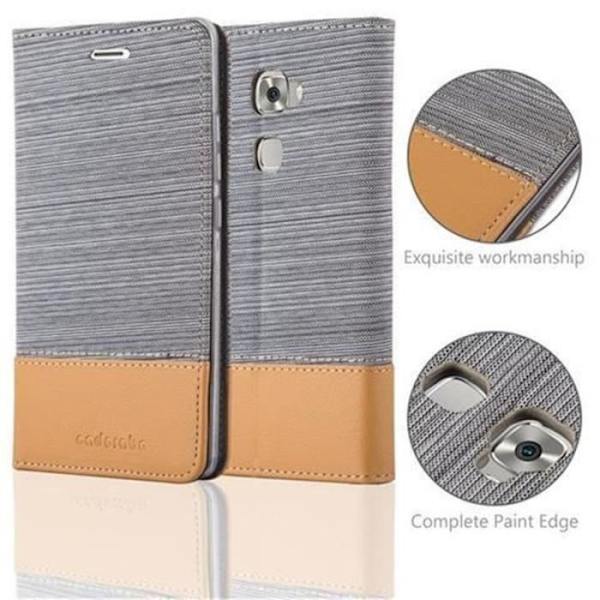 Cadorabo Huawei MATE S Fodral i LJUSGRÅ BRUNT TYG-Faux läder Magnetisk Fodral Fodral med stativ och kortplats
