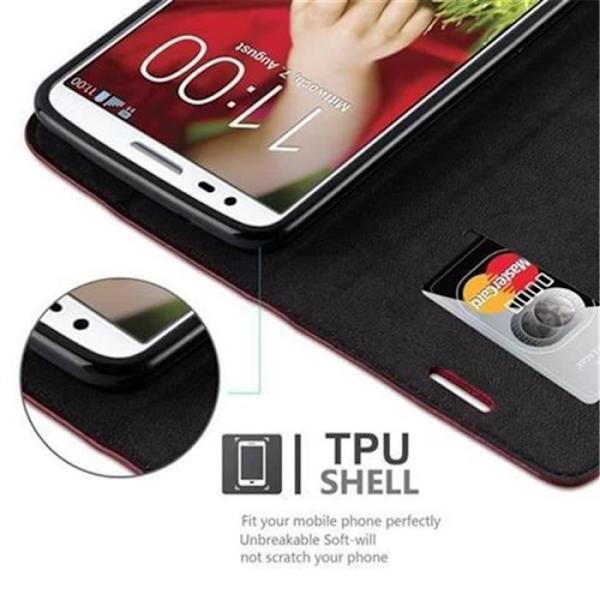 LG G2 fodral i APPLE RED från Cadorabo (INVISIBLE MAGNETIC CLOSURE Design) Helt skyddande fodral med flip flik