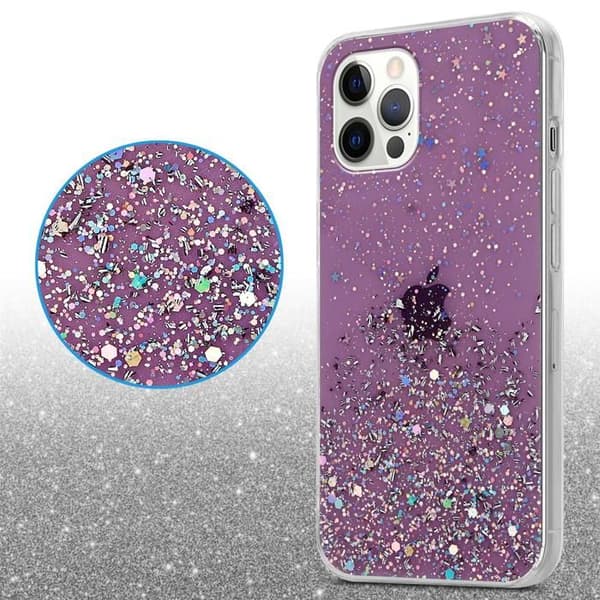 iPhone 12 PRO MAX Skal Lila med Glitter Skydd Glittrande Design Violett