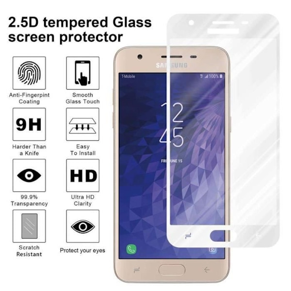Skärmskydd i härdat glas för Samsung Galaxy J3 2018 - Transparent med vitt - Cadorabo