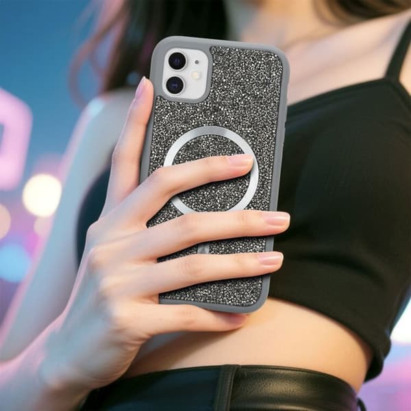 iPhone 11-fodral i GRÅ Stötsäker Magsafe-kompatibel med diamantglitterstil Grå