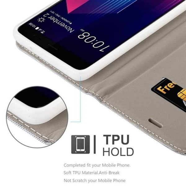 Fodral - CADORABO - HTC U11 PLUS - Läderimitation - Tygdesign - Magnetisk stängning Grå