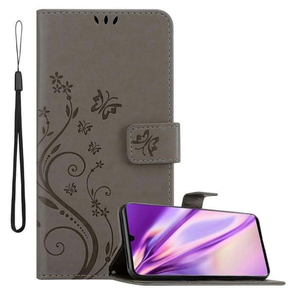 Fodral med lock för Huawei P30, Grå Blommig Design, Plånboksfodral Grå