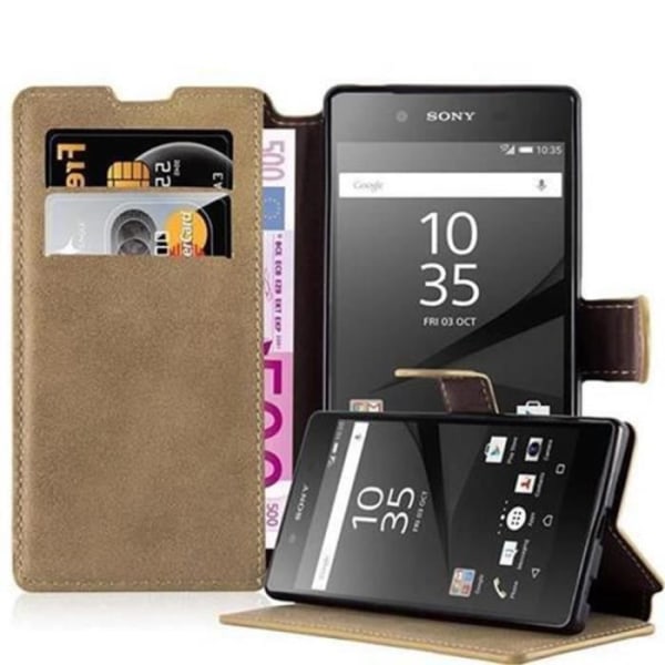 Fodral till Sony Xperia Z5 i MATT BRUN SAND Cadorabo Cover Skyddsstödfunktion Fodral retro