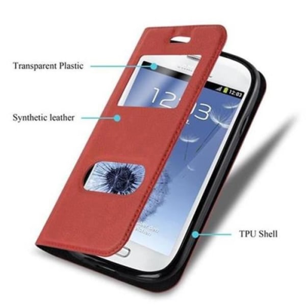 Samsung Galaxy S3 MINI Fodral i SAFFRAN RÖTT från Cadorabo (Design VIEW) Helt skyddsfodral med flipskydd, stativ