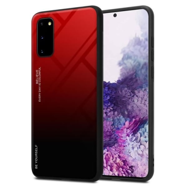 Coque - CADORABO - Samsung Galaxy S20 - RÖD - SVART - Skydd i silikon och härdat glas RÖD SVART