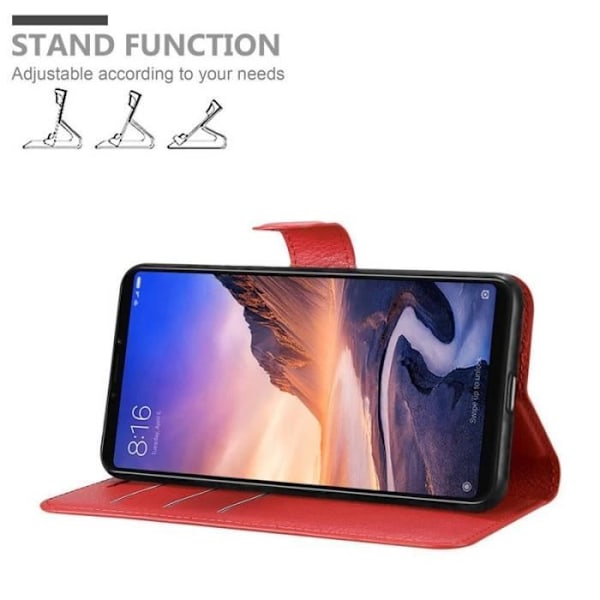 Coque - CADORABO - Xiaomi Mi Max 3 - Röd konstläder - Horisontellt stöd - 3 kortfack Röd