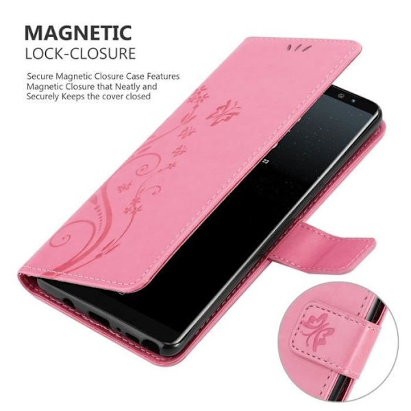 Coque - CADORABO - Samsung Galaxy NOTE 8 - Simil läder - Blommig - Ställfunktion och kortfack Rosa