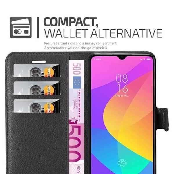 Fodral - CADORABO - Xiaomi Mi CC9 - Imiterat läder - Stativfunktion - 3 kortfack Svart