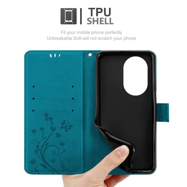 Fodral med lock för Huawei Nova 13 Pro Etui i BLÅ BLOMSTER Skydd Design Blomster Plånbok Blå