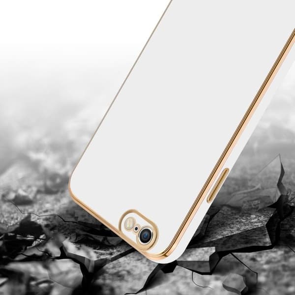 iPhone 6 PLUS / 6S PLUS Glansig Vit - Guld med skydd för kamera Vit
