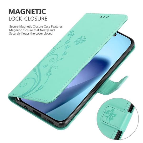 Fodral med lock för iPhone 17 Turquoise Blommig Design Skydd Plånbok Blå