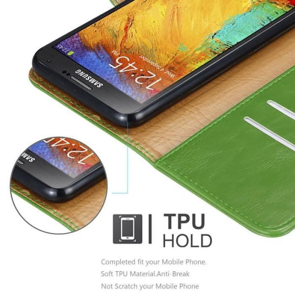 Fodral - CADORABO - Samsung Galaxy NOTE 3 NEO - Läderimitation - Grön - Stativfunktion och kortfack Grön