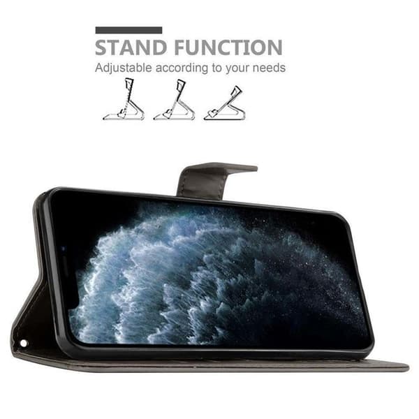 Fodral med lock för iPhone 11, Grå Blommig Design, Plånboksfodral Grå