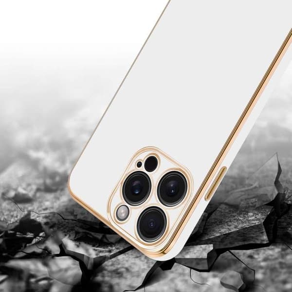 iPhone 15 PRO Glansig Vit - Guld med skydd för kamera Vit