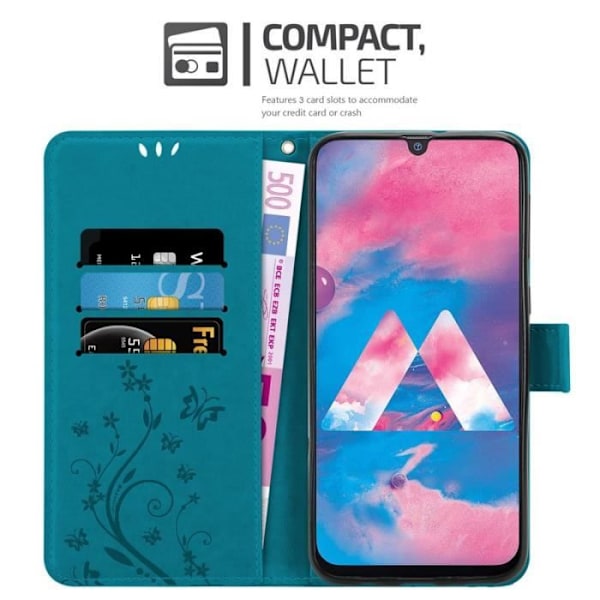Fodral till Samsung Galaxy M30 - CADORABO - Blommönster - Imiterat läder - 3 kortplatser - Praktiskt stöd Blå