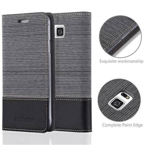 Samsung Galaxy ALPHA-fodral i GRÅ SVART från Cadorabo (FABRIC-LEATHERETTE Design) Helt skyddsfodral med flipskydd och