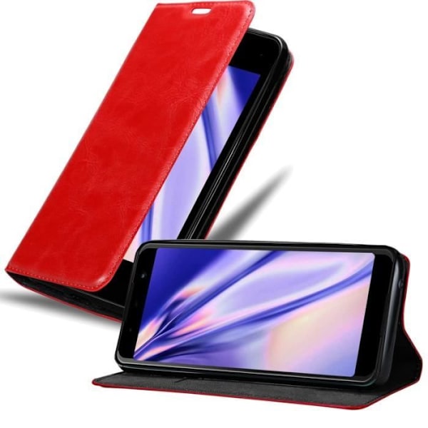 Étui - CADORABO - WIKO LENNY 5 - Röda Syntetläder - Magnetisk Stängning - Ställfunktion Röd