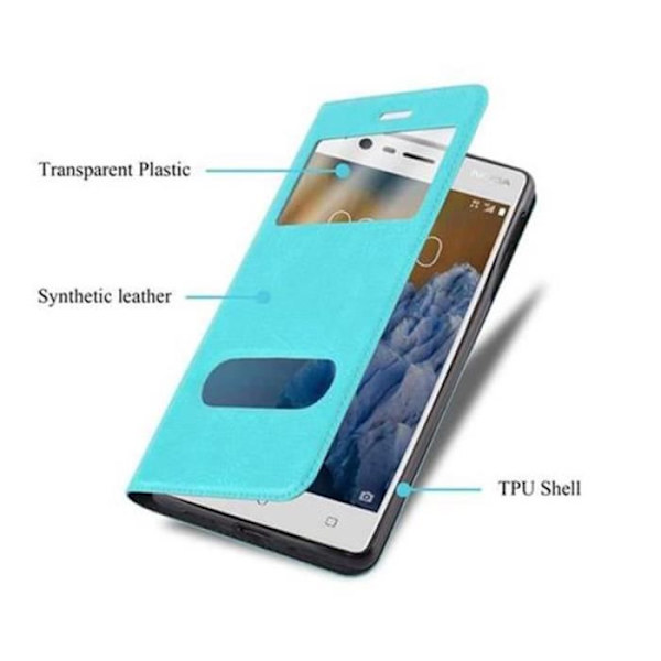Nokia 3-fodral i MINT TURQUOISE från Cadorabo (Design VIEW) Helt skyddsfodral med flip flik, horisontellt stativ och