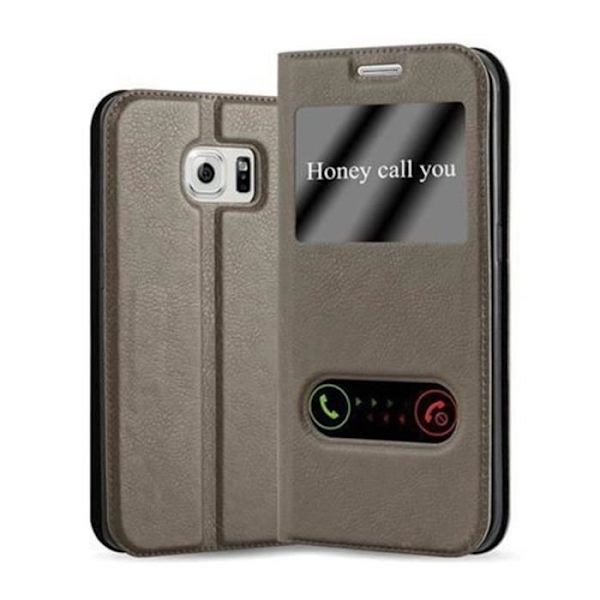 Samsung Galaxy S6 EDGE i STONE BROWN av Cadorabo (Design VIEW) Fullt skyddsfodral med Clamshell Flip, horisontellt stativ