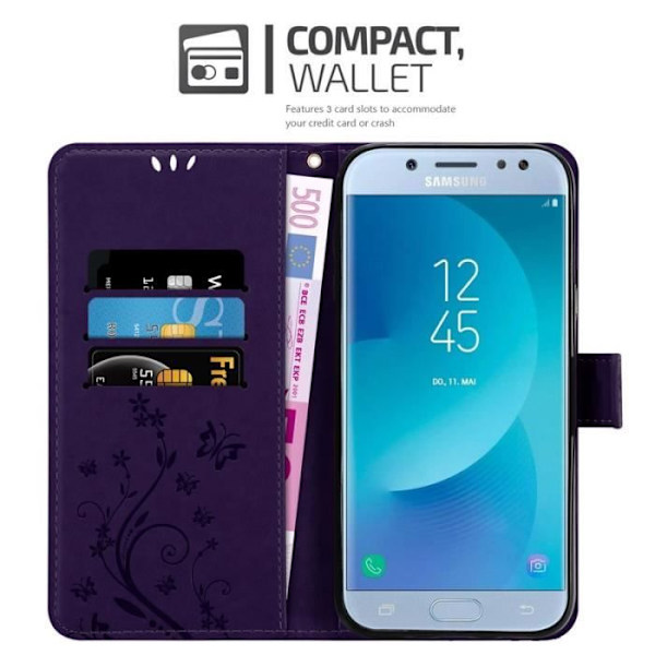 Fodral till Samsung Galaxy J5 2017 - CADORABO - Lila - Imiterat läder - Blommönster - Stativfunktion Lila